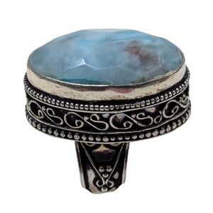 Elegant 925 Silver and Blue Gemstone Ring Size 6-6 1/2